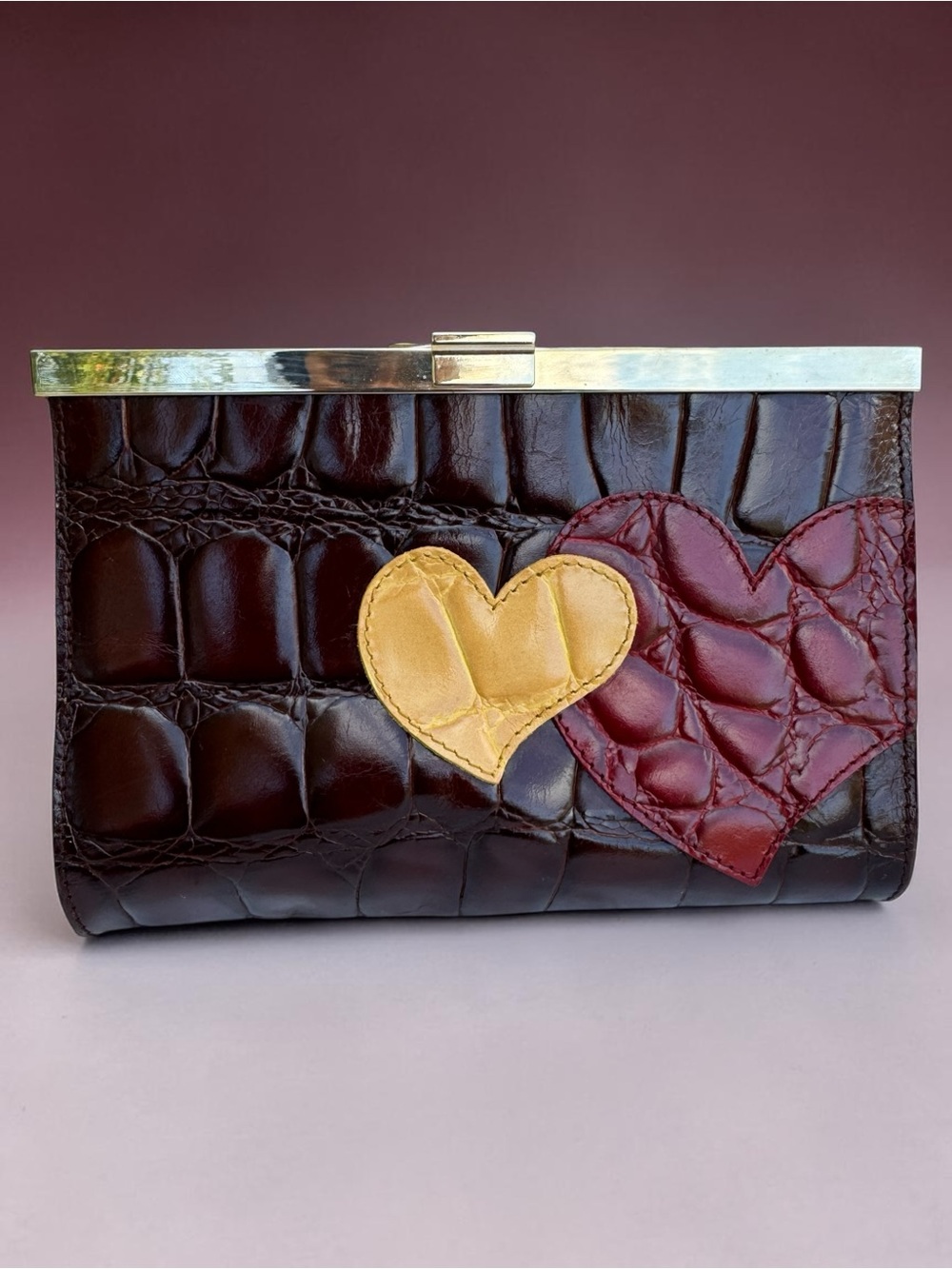 FURLA Croc Embossed Leather Clutch in Cognac. Vintage. RARE.
